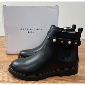 Marc Fisher Kids Jade Strap Black Chelsea Boots Big Girls Size 5 Zip Close NEW